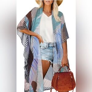 Moss Rose Colorful Geometric Pattern Kimono Wrap Size OS
